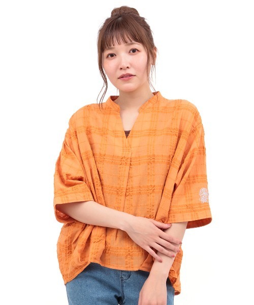 チチカカ(チチカカ)の「ぽこぽこシアーチェックスキッパーシャツ(シャツ/ブラウス・レディース・ブラック/オレンジ/その他1・FREE)」の8枚目の写真