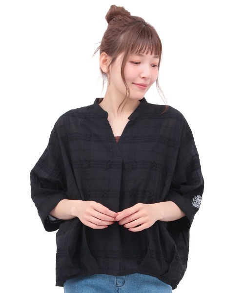 チチカカ(チチカカ)の「ぽこぽこシアーチェックスキッパーシャツ(シャツ/ブラウス・レディース・ブラック/オレンジ/その他1・FREE)」の7枚目の写真