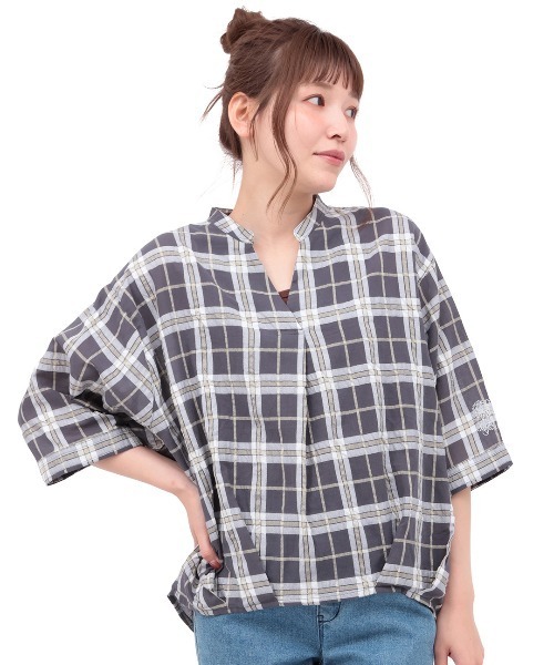 チチカカ(チチカカ)の「ぽこぽこシアーチェックスキッパーシャツ(シャツ/ブラウス・レディース・ブラック/オレンジ/その他1・FREE)」の9枚目の写真