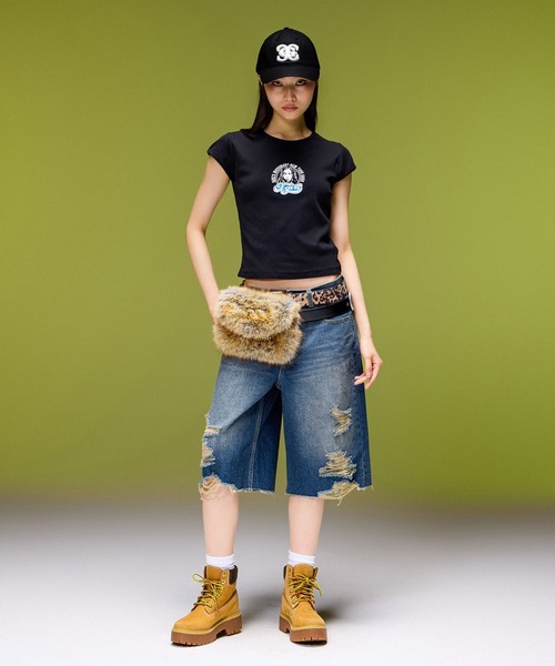 X-girl(エックスガール)の「XG EMBLEM FADED FAUX LEATHER 6PANEL CAP(キャップ・レディース・ブラウン/ブラック・ONE SIZE)」の4枚目の写真