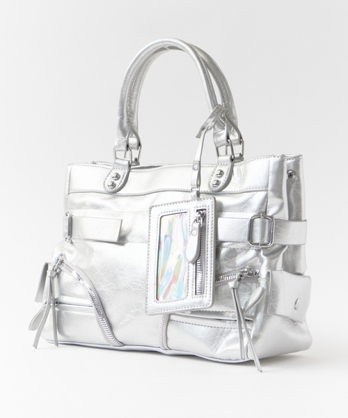 Chick(チック)の「2-Way Faux Leather Shoulder Bag with Card Pockets / カードポケット付き 2WAY フェイクレザー ショルダーバッグ(ショルダーバッグ・レディース・ホワイト/シルバー・FREE)」の11枚目の写真