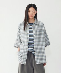 STUDIO TOMBOY（スタジオトムボーイ）の「オーバーサイズチェック半袖シャツ_ブルー_9176221989（シャツ/ブラウス）」