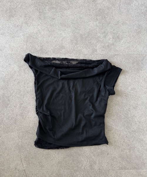 Teem Store(チームストア)の「レースレイヤードドレープネックオフショルダー スリムフィットカットソー(Tシャツ/カットソー・レディース・ホワイト/ブラック・F)」の19枚目の写真
