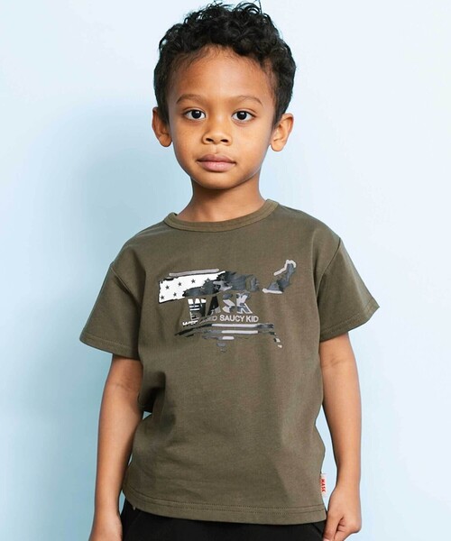WASK(ワスク)の「【接触冷感】WASKマーク ブラッシュタッチ プリント Tシャツ (100~160cm)(Tシャツ/カットソー・キッズ・グリーン/オレンジ・160cm/140cm/150cm)」の1枚目の写真