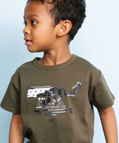 WASK(ワスク)の「【接触冷感】WASKマーク ブラッシュタッチ プリント Tシャツ (100~160cm)(Tシャツ/カットソー・キッズ・グリーン/オレンジ・160cm/140cm/150cm)」の11枚目の写真