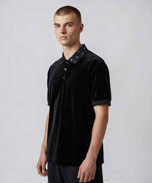 BORN SLIPPY（ボーンスリッピー）の「Crystal Stud Edge Polo (Black)（ポロシャツ・メンズ・その他・FREE）」の5枚目の写真