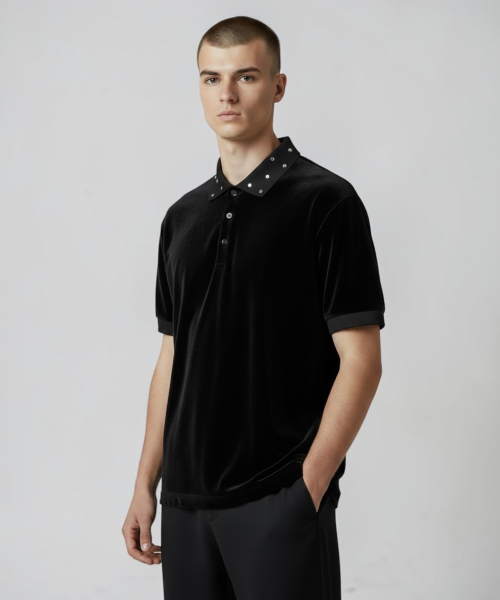 BORN SLIPPY（ボーンスリッピー）の「Crystal Stud Edge Polo (Black)（ポロシャツ・メンズ・その他・FREE）」の4枚目の写真