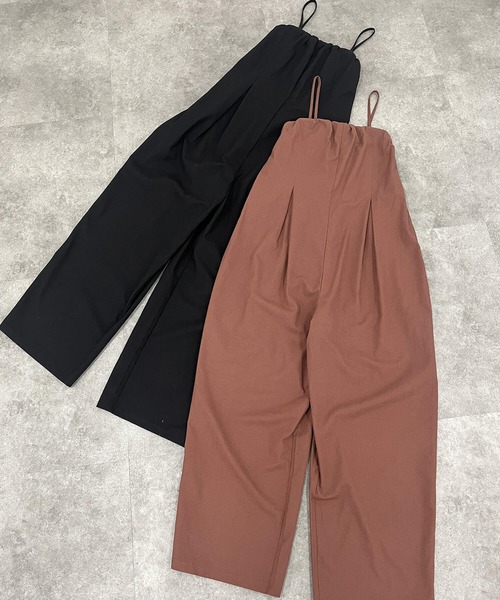 ISOOK(アイスー)の「マルチウェイリネンオールインワン (comochi original) / オーバーオール サロペット ジャンプスーツ ベアトップ 2way 3way ワイドパンツ カーブパンツ(サロペット/オーバーオール・レディース・ブラウン/ブラック・FREE)」の7枚目の写真