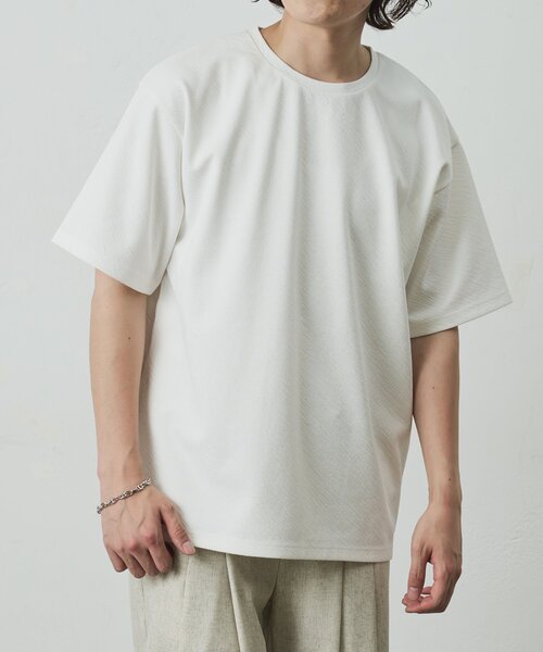 COLONY 2139(コロニートゥーワンスリーナイン)の「ナナメジャガード半袖Tシャツ(Tシャツ/カットソー・メンズ・ホワイト/ベージュ/ブラック・MEDIUM/LARGE)」の7枚目の写真