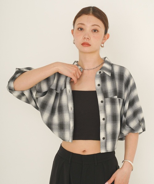 BAYFLOW(ベイフロー)の「パナマチェックショートシャツ(シャツ/ブラウス・レディース・ブルー/チャコール・FREE)」の20枚目の写真