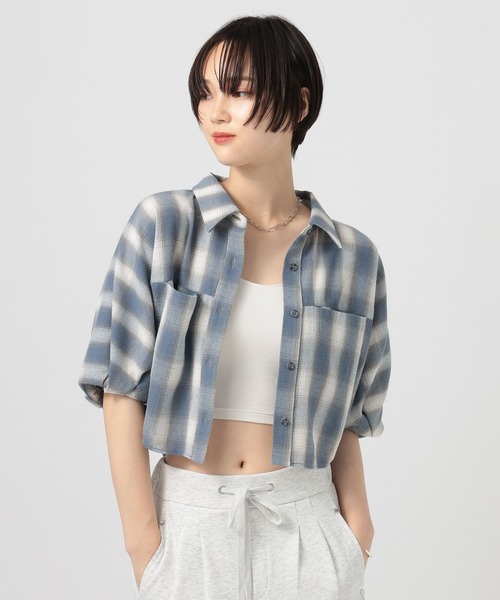 BAYFLOW(ベイフロー)の「パナマチェックショートシャツ(シャツ/ブラウス・レディース・ブルー/チャコール・FREE)」の14枚目の写真