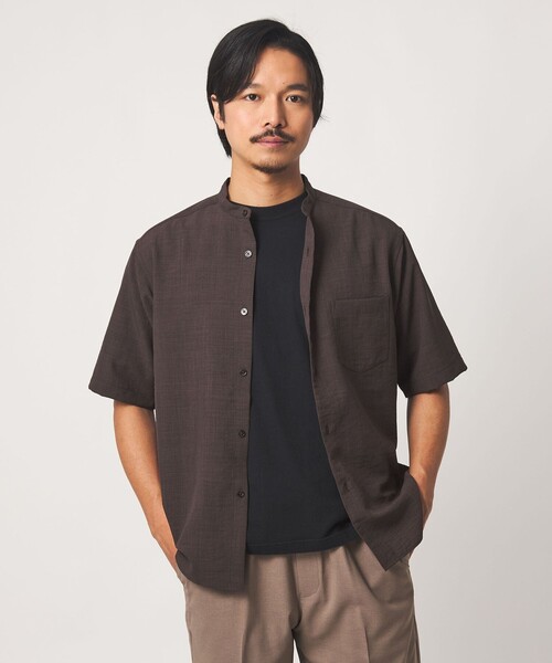 A DAY IN THE LIFE UNITED ARROWS(アデイインザライフユナイテッドアローズ)の「ウールライク ワッシャー リラックス バンドカラーシャツ-吸水速乾-<A DAY IN THE LIFE>(シャツ/ブラウス・メンズ・ダークブラウン/ダークグリーン/コバルトブルー・M/L)」の2枚目の写真