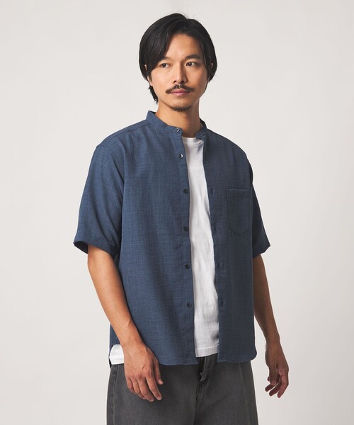 A DAY IN THE LIFE UNITED ARROWS(アデイインザライフユナイテッドアローズ)の「ウールライク ワッシャー リラックス バンドカラーシャツ-吸水速乾-<A DAY IN THE LIFE>(シャツ/ブラウス・メンズ・ダークブラウン/ダークグリーン/コバルトブルー・M/L)」の4枚目の写真
