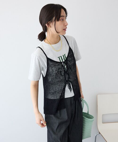 CRAFT STANDARD BOUTIQUE(クラフトスタンダードブティック)の「ノットヤーン透かしビスチェ(ベスト・レディース・オフホワイト/ブラック・FREE)」の12枚目の写真