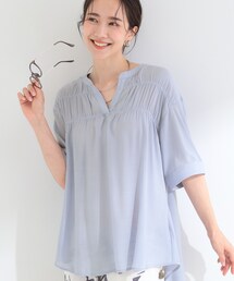 【UV/洗濯機可】お袖の長さが調整出来る シャーリングスキッパーブラウス