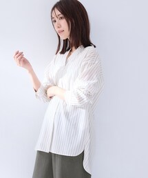 【洗える/スッキパー】バンドカラーシャツブラウス