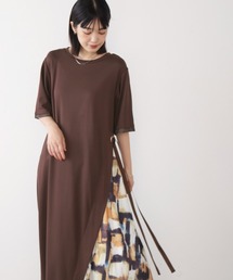 アシンメトリー異素材ドッキングワンピース