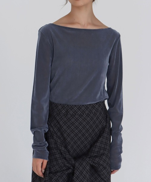 DRESSLAVE(ドレスレイブ)の「nylon tulle flocky boatneck pull(ナイロンチュールフロッキーボートネックプルオーバー)(Tシャツ/カットソー・レディース・ネイビー/ブラック・38)」の2枚目の写真