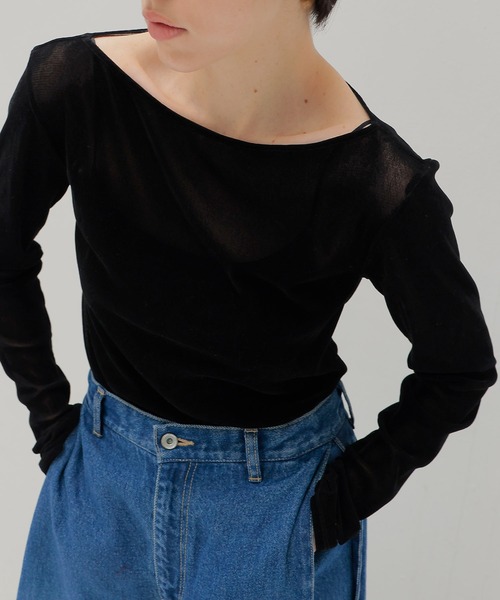DRESSLAVE(ドレスレイブ)の「nylon tulle flocky boatneck pull(ナイロンチュールフロッキーボートネックプルオーバー)(Tシャツ/カットソー・レディース・ネイビー/ブラック・38)」の7枚目の写真
