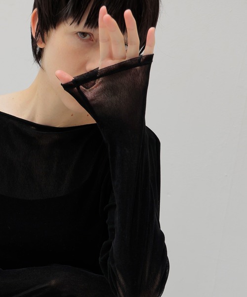 DRESSLAVE(ドレスレイブ)の「nylon tulle flocky boatneck pull(ナイロンチュールフロッキーボートネックプルオーバー)(Tシャツ/カットソー・レディース・ネイビー/ブラック・38)」の8枚目の写真
