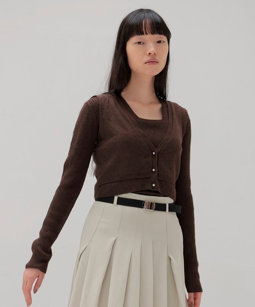 DRESSLAVE(ドレスレイブ)の「layered twin set(レイヤードツインセット)(ニット/セーター・レディース・ホワイト/チャコールグレー/ブラウン・38)」の1枚目の写真