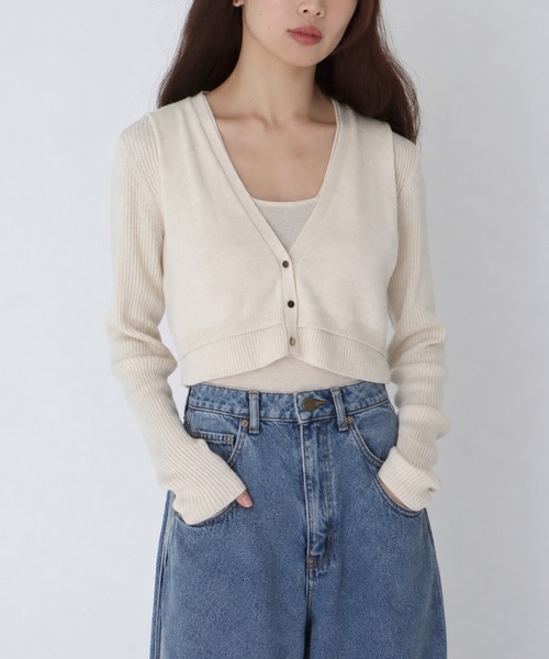 DRESSLAVE(ドレスレイブ)の「layered twin set(レイヤードツインセット)(ニット/セーター・レディース・ホワイト/チャコールグレー/ブラウン・38)」の2枚目の写真