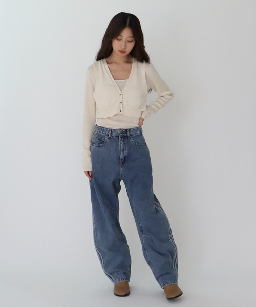 DRESSLAVE(ドレスレイブ)の「layered twin set(レイヤードツインセット)(ニット/セーター・レディース・ホワイト/チャコールグレー/ブラウン・38)」の19枚目の写真