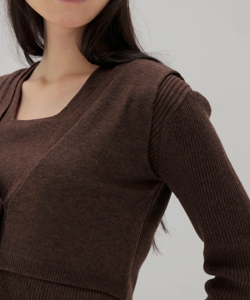 DRESSLAVE(ドレスレイブ)の「layered twin set(レイヤードツインセット)(ニット/セーター・レディース・ホワイト/チャコールグレー/ブラウン・38)」の9枚目の写真