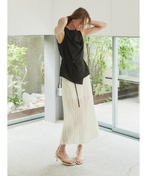 LETQSTUDIO(レチケットスタジオ)の「ミックスドプリーツシアースカート、クリーム(スカート・レディース・その他・SMALL/MEDIUM)」の2枚目の写真