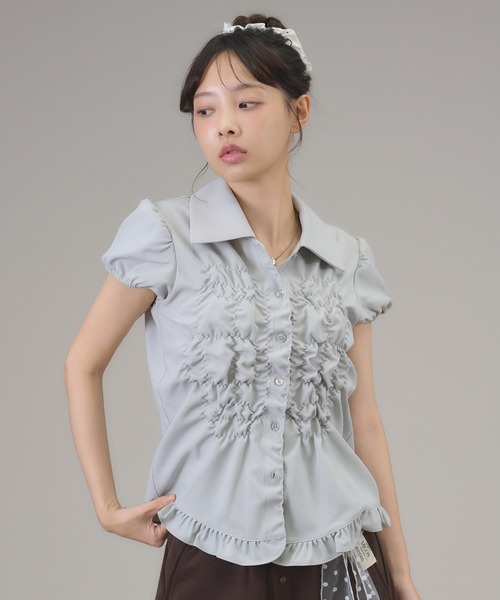 apres jour mignon(アプレジュールミニョン)の「シャーリングブラウス(シャツ/ブラウス・レディース・オフホワイト/ライトブルー/ブラウン系その他・LARGE/フリー)」の11枚目の写真