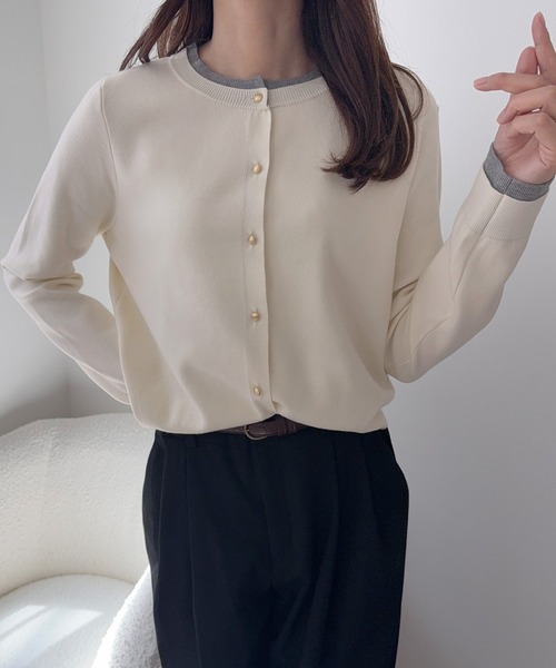 junoah(ジュノア)の「レイヤード風ニットカーディガン(カーディガン/ボレロ・レディース・ネイビー/チャコール/アイボリー・MEDIUM/LARGE)」の5枚目の写真