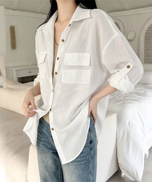 ONEP STAR(ワンピスター)の「シアーオーバーサイズシャツ(シャツ/ブラウス・レディース・ホワイト・MEDIUM/LARGE/X-LARGE)」の9枚目の写真