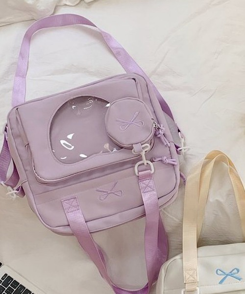セール】lulunoix/リボン刺繍ハートクリアポケット2wayバッグ N15522
