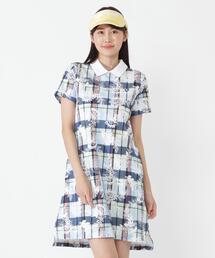 PEARLY GATES（パーリーゲイツ）の「【PEARLY GATES】FD30/-×ドライマスター鹿の子サッカーストライプ半袖ワンピース ＜マドラスチェック×バティックプリント＞（ワンピース）」