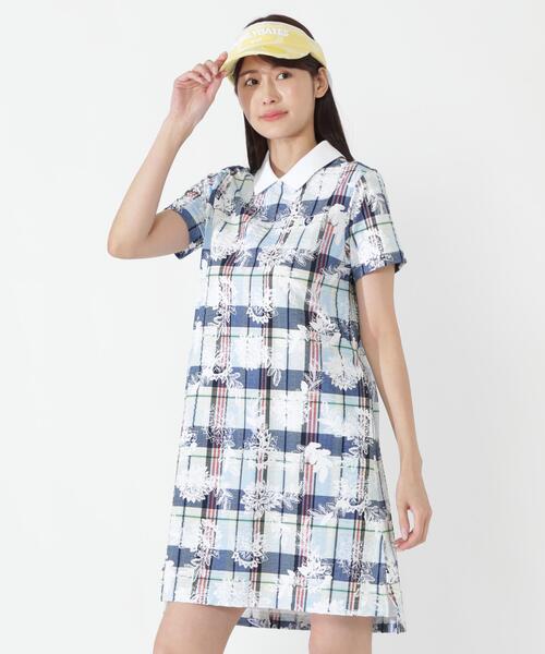 PEARLY GATES(パーリーゲイツ)の「【PEARLY GATES】FD30/-×ドライマスター鹿の子サッカーストライプ半袖ワンピース <マドラスチェック×バティックプリント>(ワンピース・レディース・ブルー系その他2/グリーン系その他3・SMALL/MEDIUM)」の3枚目の写真