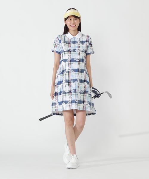 PEARLY GATES(パーリーゲイツ)の「【PEARLY GATES】FD30/-×ドライマスター鹿の子サッカーストライプ半袖ワンピース <マドラスチェック×バティックプリント>(ワンピース・レディース・ブルー系その他2/グリーン系その他3・SMALL/MEDIUM)」の4枚目の写真