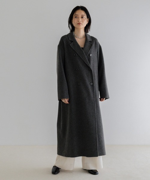 A part by（アパートバイ）の「【名品シリーズ】カシープロングコート（チェスターコート・レディース・チャコールグレー/バーガンディー・MEDIUM/SMALL）」の13枚目の写真