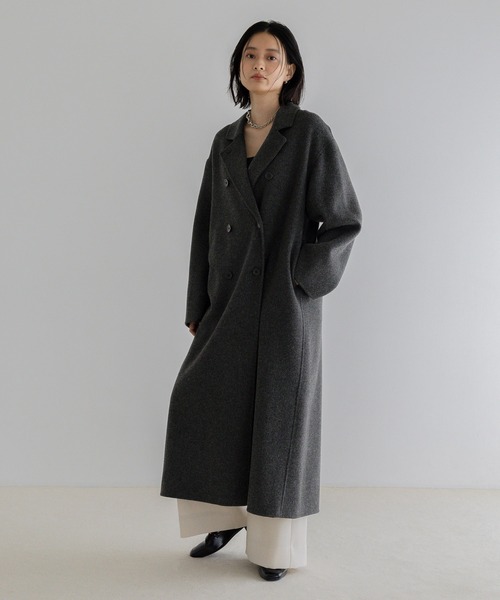 A part by（アパートバイ）の「【名品シリーズ】カシープロングコート（チェスターコート・レディース・チャコールグレー/バーガンディー・MEDIUM/SMALL）」の12枚目の写真