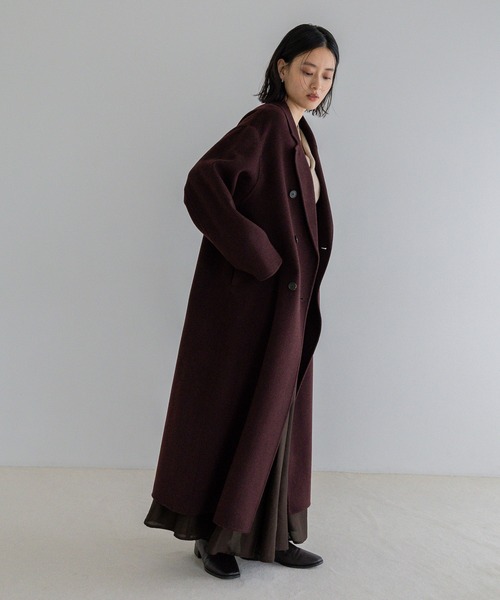 A part by（アパートバイ）の「【名品シリーズ】カシープロングコート（チェスターコート・レディース・チャコールグレー/バーガンディー・MEDIUM/SMALL）」の15枚目の写真