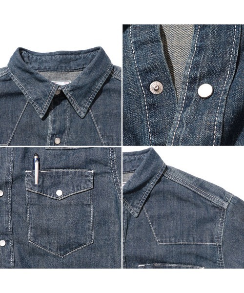 HOUSTON(ヒューストン)の「HOUSTON ヒューストン USA COTTON DENIM WESTERN SHIRT USAコットン デニム ウエスタンシャツ(シャツ/ブラウス・メンズ・ライトインディゴブルー/ワンウォッシュ/インディゴブルー・XL/L/M/XXL)」の4枚目の写真