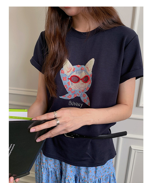 LA MODE MAQI(ラモードマキ)の「ビーズメガネグラフィッククルーネックTシャツ(Tシャツ/カットソー・レディース・ホワイト/ダークブルー・FREE)」の4枚目の写真