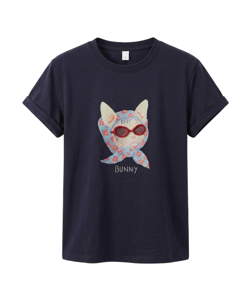 LA MODE MAQI(ラモードマキ)の「ビーズメガネグラフィッククルーネックTシャツ(Tシャツ/カットソー・レディース・ホワイト/ダークブルー・FREE)」の5枚目の写真