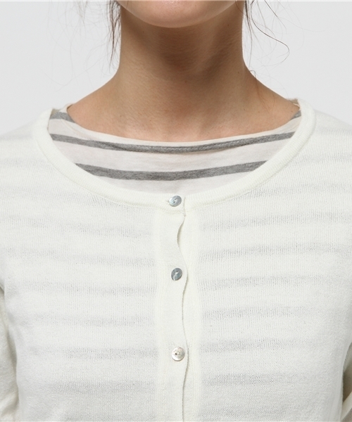 E hyphen world gallery（イーハイフンワールドギャラリー）の「ウォッシャブル12Gクルーカーディガン（カーディガン/ボレロ・レディース・オフホワイト/LT.Gray/ピンク/ベージュ/ネイビー/アイボリー/ブラック/サックスブルー・FREE）」の12枚目の写真