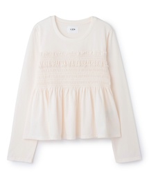 petit main LIEN（プティマインリアン）の「【リンク】シャーリングペプラムTシャツ（Tシャツ/カットソー）」