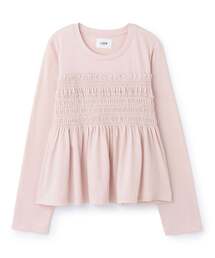 petit main LIEN（プティマインリアン）の「【リンク】シャーリングペプラムTシャツ（Tシャツ/カットソー）」