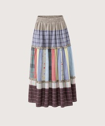 Patchwork Gingham Tiered Long Skirt