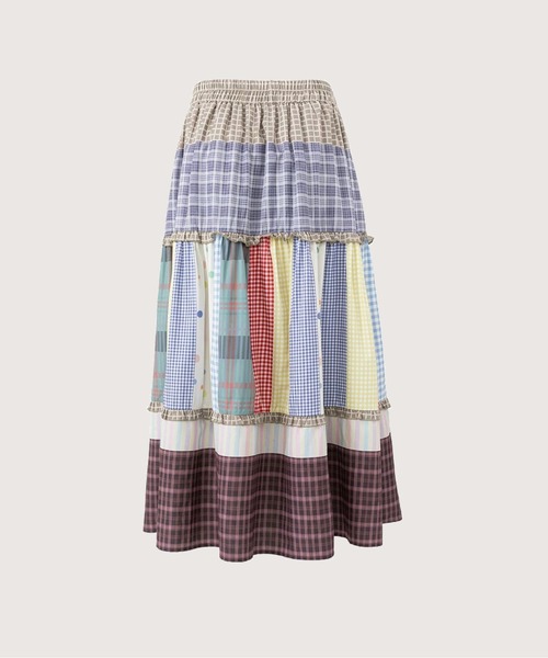 les fees love filles(レフェラブフィユ)の「Patchwork Gingham Tiered Long Skirt(スカート・レディース・カラフル・SMALL/LARGE/MEDIUM)」の2枚目の写真