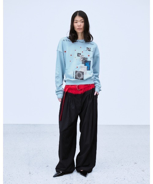 THINGS THAT MATTER(シングス ザット マター)の「LAYERED WAIST TUCK WIDE PANTS / レイヤードウエストタックワイドパンツ(その他パンツ・レディース・ネイビー/グレー・1/2)」の9枚目の写真
