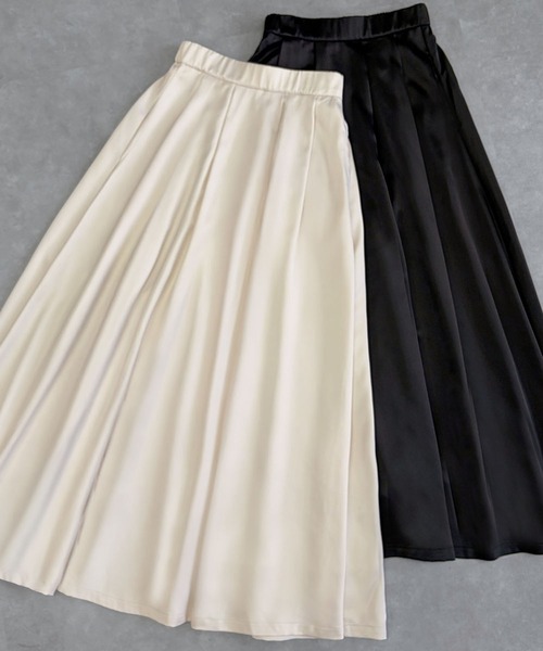 ELFRANK（エルフランク）の「【2026AW】【S～Lサイズ展開】とろみタックフレアロングスカート 洗える（スカート・レディース・オフホワイト/ブラック・S/L/M）」の3枚目の写真