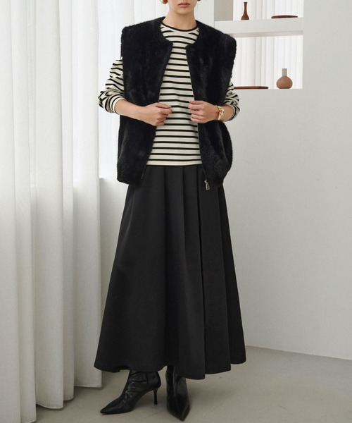 ELFRANK（エルフランク）の「【2026AW】【S～Lサイズ展開】とろみタックフレアロングスカート 洗える（スカート・レディース・オフホワイト/ブラック・S/L/M）」の4枚目の写真